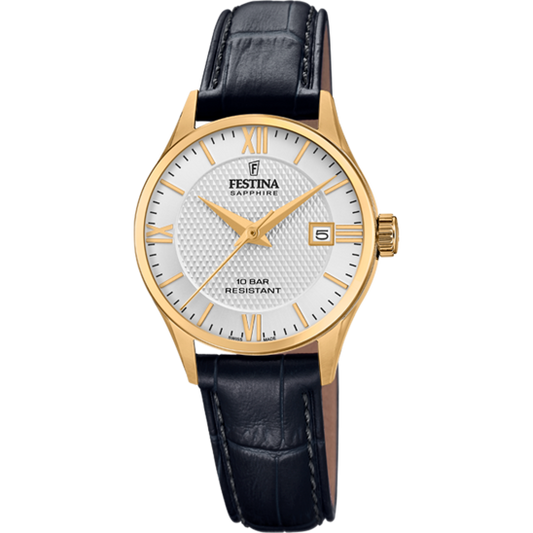 Relógio-Festina-Swiss-Made-F20011/1-Prateado-Com-Pulseira-De-Couro