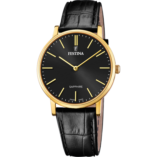 Relógio-Festina-Swiss-Made-F20016/3-Preto-Com-Correia-De-Couro