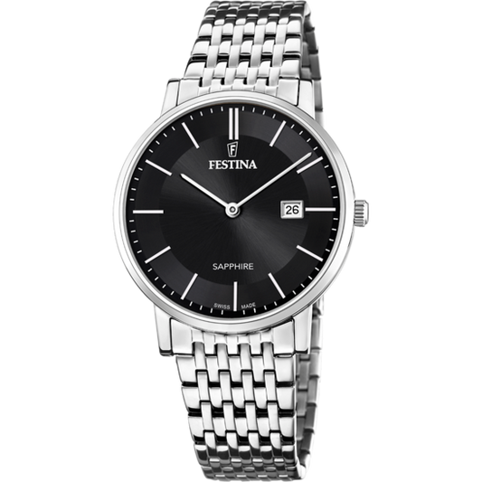 Relógio-Festina-Swiss-Made-F20018/3-Preto-Com-Correia-De-Aço