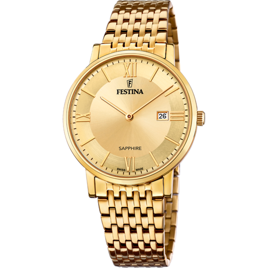 Relógio-Festina-Swiss-Made-F20020/2-Dourado-Com-Correia-De-Aço