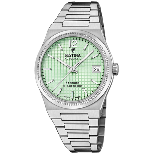 Relógio Festina Swiss F20029/3 Verde Claro Pulsera De 316l De Aço Inoxidável Senhora