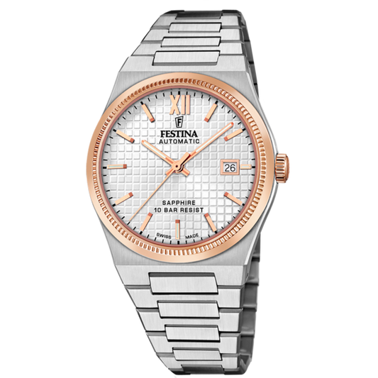 Relógio Festina Swiss F20030/1 Branco Pulsera De 316l De Aço Inoxidável Homem