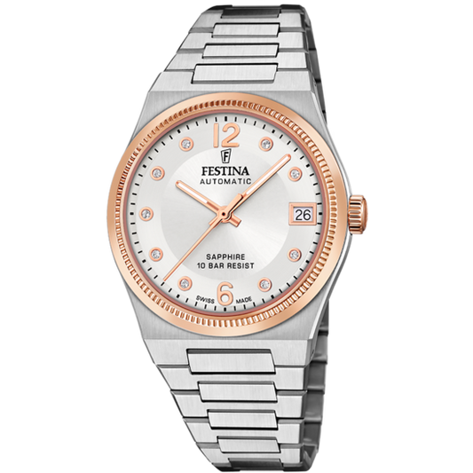 Relógio Festina Swiss F20031/1 Branco Pulsera De 316l De Aço Inoxidável Senhora