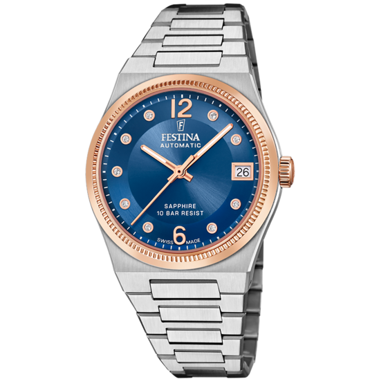 Relógio Festina Swiss F20031/2 Azul Pulsera De 316l De Aço Inoxidável Senhora