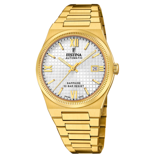 Relógio Festina Swiss F20032/1 Branco Pulsera De 316l De Aço Inoxidável Dourado Homem