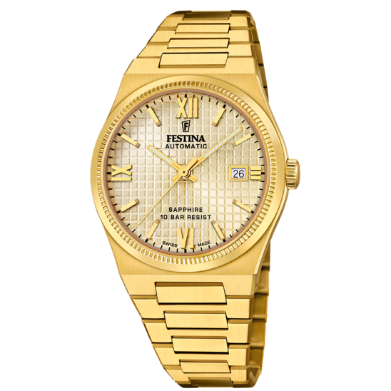 Relógio Festina Swiss F20032/2 Champagne Pulsera De 316l De Aço Inoxidável Dourado Homem