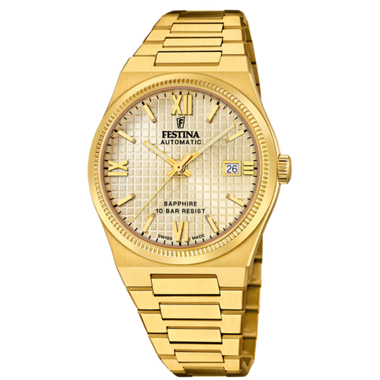 Relógio Festina Swiss F20032/2 Champagne Pulsera De 316l De Aço Inoxidável Dourado Homem