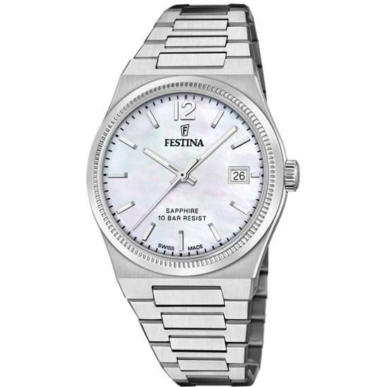 Relógio Festina Swiss F20035/1 Branco Pulsera De 316l De Aço Inoxidável Senhora