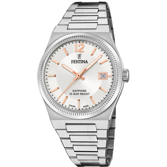 Relógio Festina Swiss F20035/2 Branco Pulsera De 316l De Aço Inoxidável Senhora