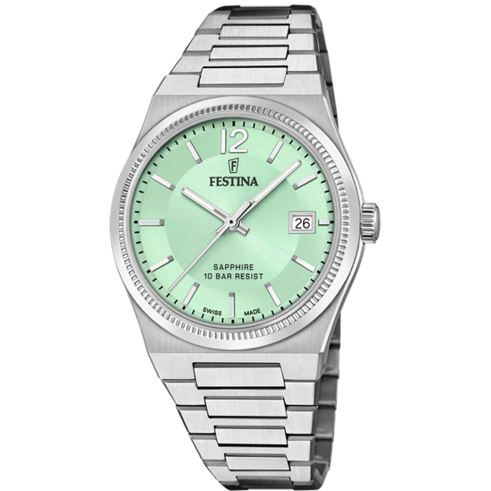 Relógio Festina Swiss F20035/3 Verde Água Pulsera De 316l De Aço Inoxidável Senhora