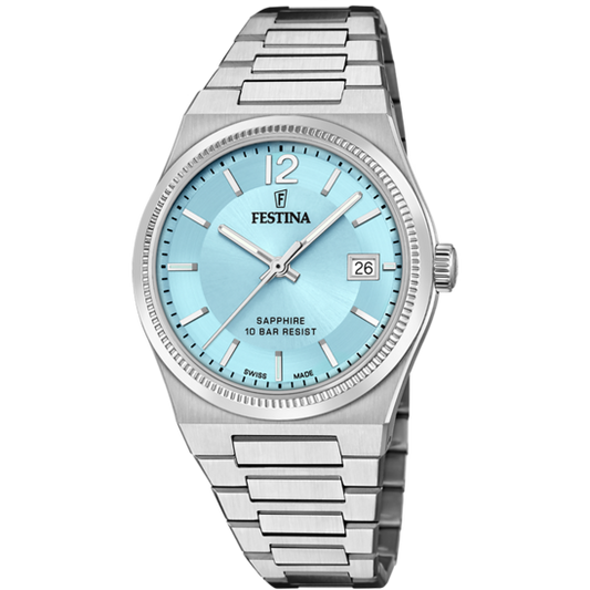 Relógio Festina Swiss F20035/7 Turquesa Pulsera De 316l De Aço Inoxidável Senhora