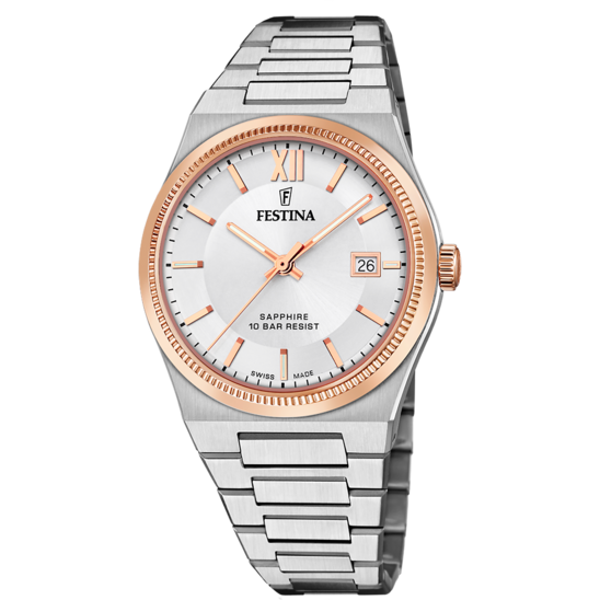 Relógio Festina Swiss F20036/1 Branco Pulsera De 316l De Aço Inoxidável Homem