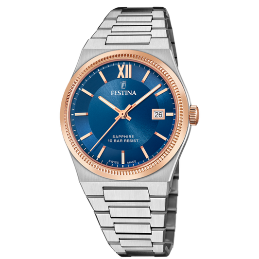 Relógio Festina Swiss F20036/2 Azul Pulsera De 316l De Aço Inoxidável Homem