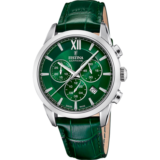 Relógio-Festina-Swiss-Made-F20041/3-Verde-Pulsera-De-Couro