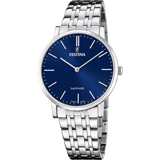 Relógio festina swiss made f20045/3 azul pulsera de 316l de aço inoxidável homem