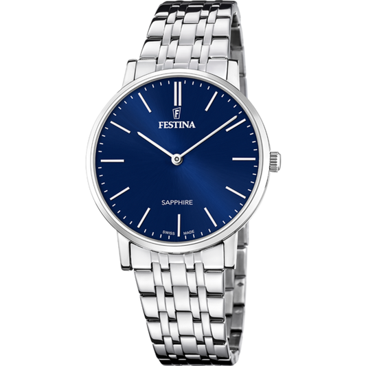 Relógio festina swiss made f20045/3 azul pulsera de 316l de aço inoxidável homem