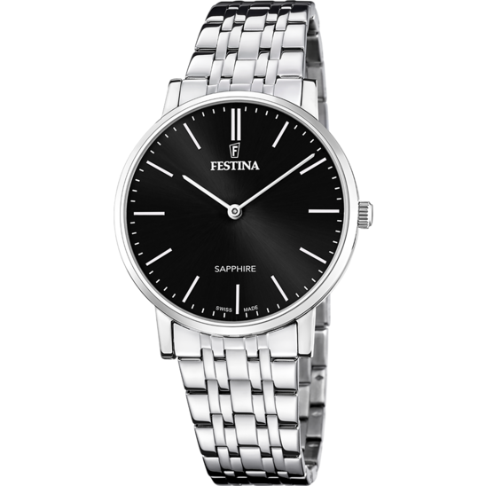 Relógio festina swiss made f20045/4 preto pulsera de 316l de aço inoxidável homem