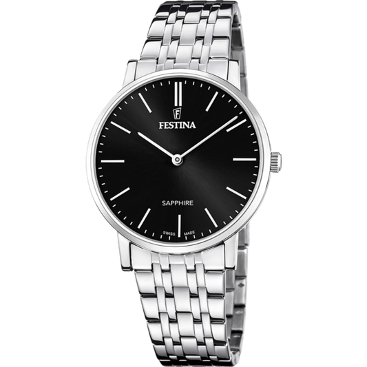 Relógio festina swiss made f20045/4 preto pulsera de 316l de aço inoxidável homem