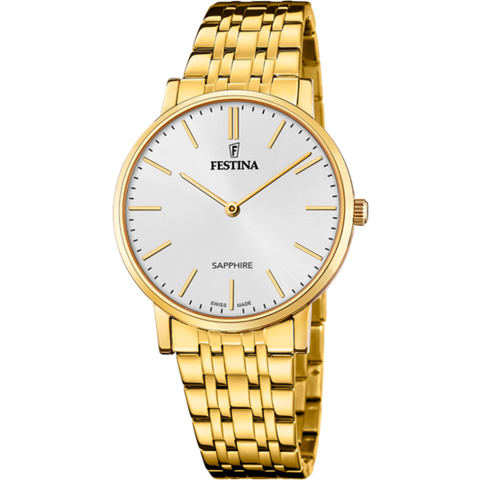 Relógio festina swiss made f20046/2 branco pulsera de 316l de aço inoxidável homem