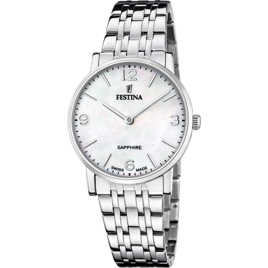 Relógio festina swiss made f20047/2 bege pulsera de 316l de aço inoxidável mulher