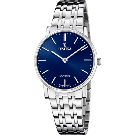 Relógio festina swiss made f20047/3 azul pulsera de 316l de aço inoxidável mulher