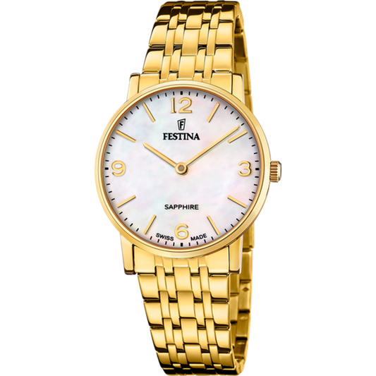 Relógio festina swiss made f20048/2 bege pulsera de 316l de aço inoxidável mulher