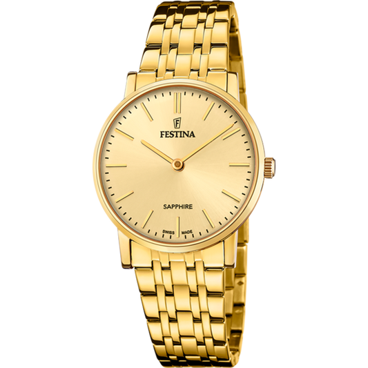 Relógio festina swiss made f20048/3 bege pulsera de 316l de aço inoxidável mulher