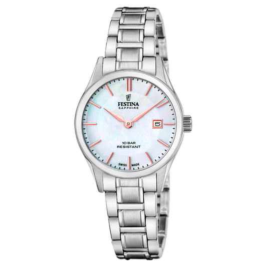 Relógio festina swiss made f20068/2 bege mulher